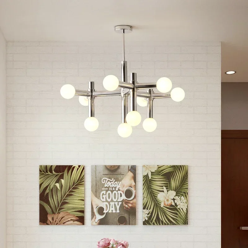 Modern Creative Glass Geometric Chandelier Restaurant Living Room Kitchen Bedroom Chrome Plated Pendant Lamp Home Decor Lighting