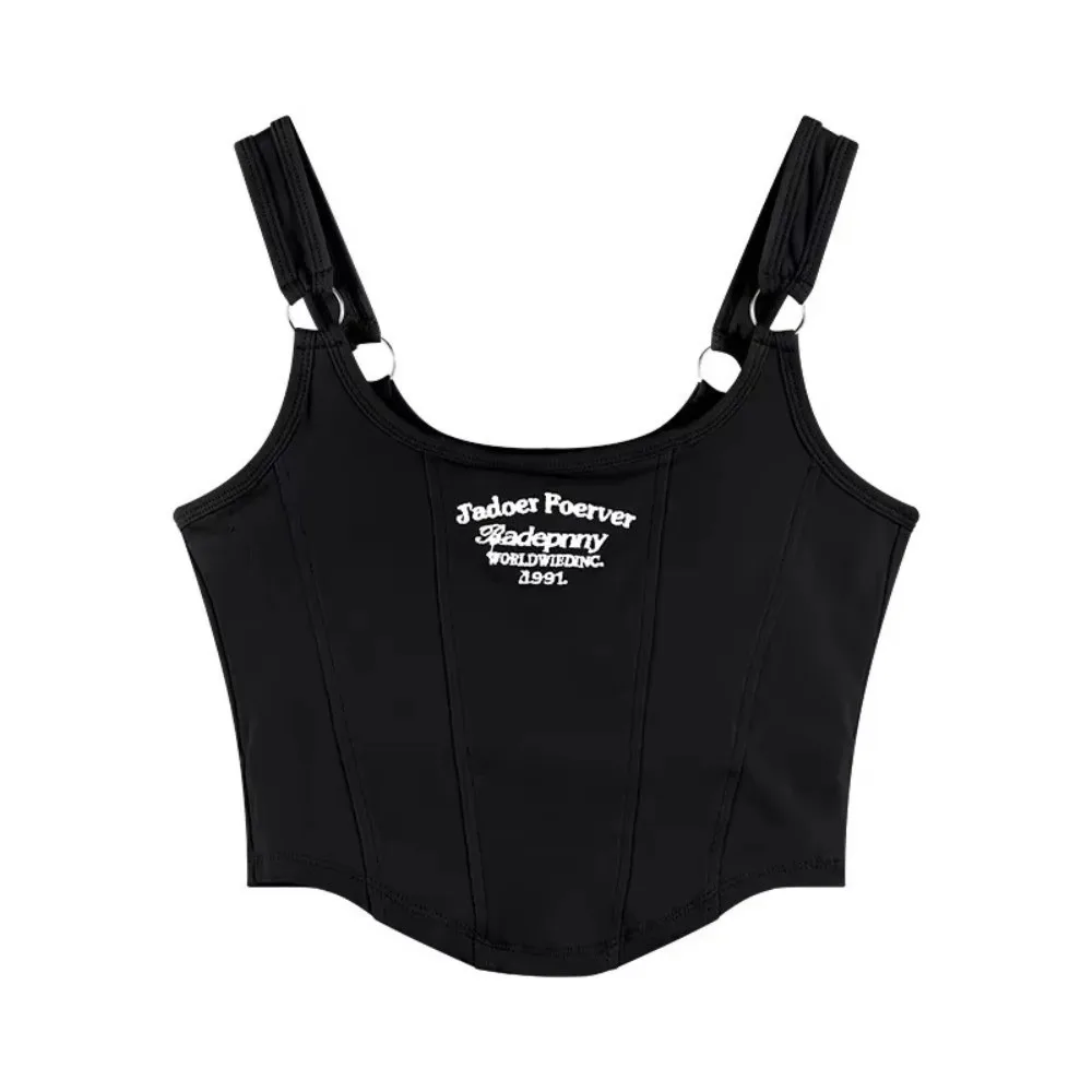 New Sleeveless Padded Camisole Top Slim Letter Print Sports Vest Y2K Summer Tank Tops Women Wear