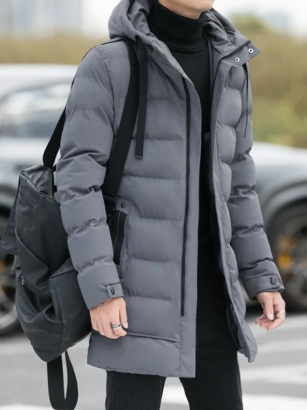 

Мужское теплое хлопковое пальто средней длины с капюшоном, приталенного кроя, летняя коллекция, от китайского производителя