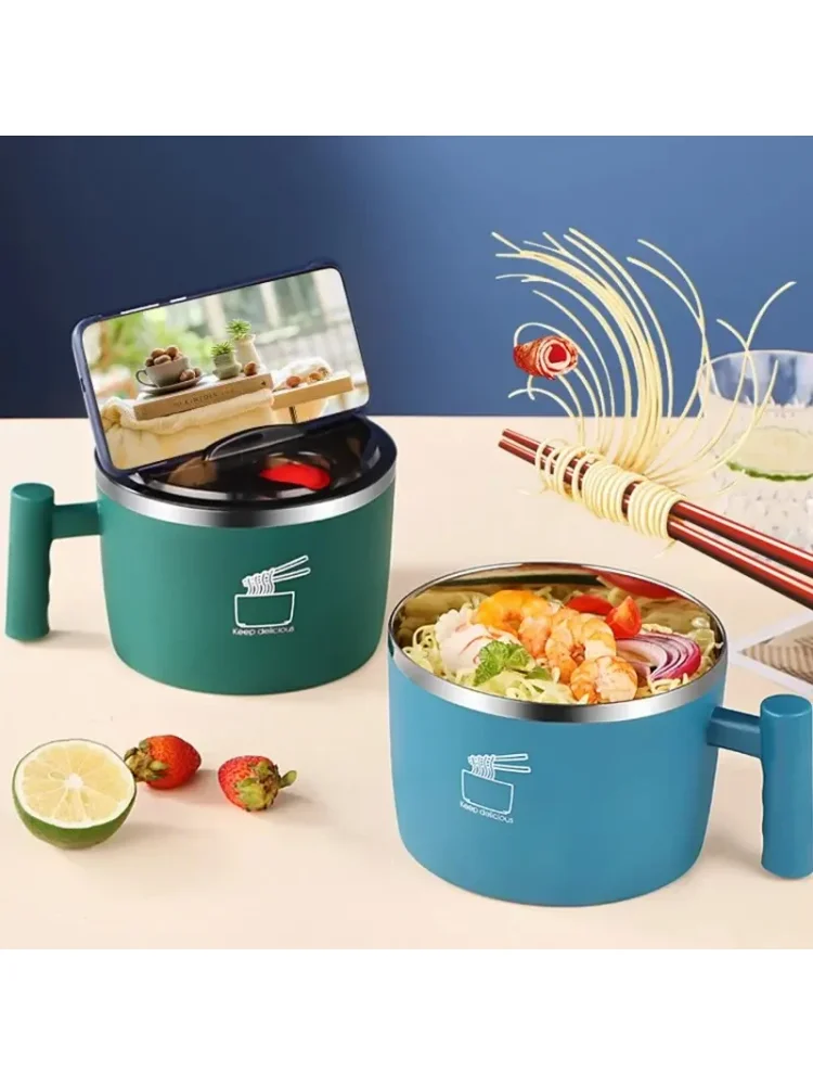 Stainless steel best-selling instant noodle bowl with lid, a sealed and portable draining bowl, suitable for kitchen utensils, a