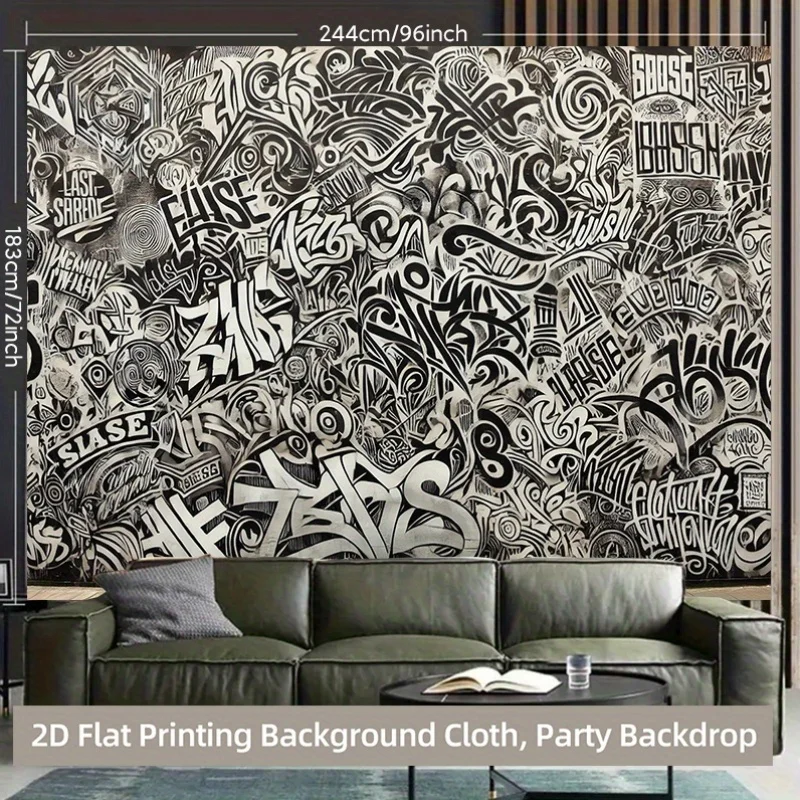 Large Graffiti Street Art Tapestry Wall Hanging Black White Abstract Modern Urban Backdrop Decoration for Home Party Polyester C