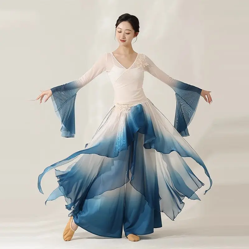 

Classical Dance Elegant Gradient Gauze Dress Skirt New Chinese Dance With The Same Section Qingbo Performance Dress Dance