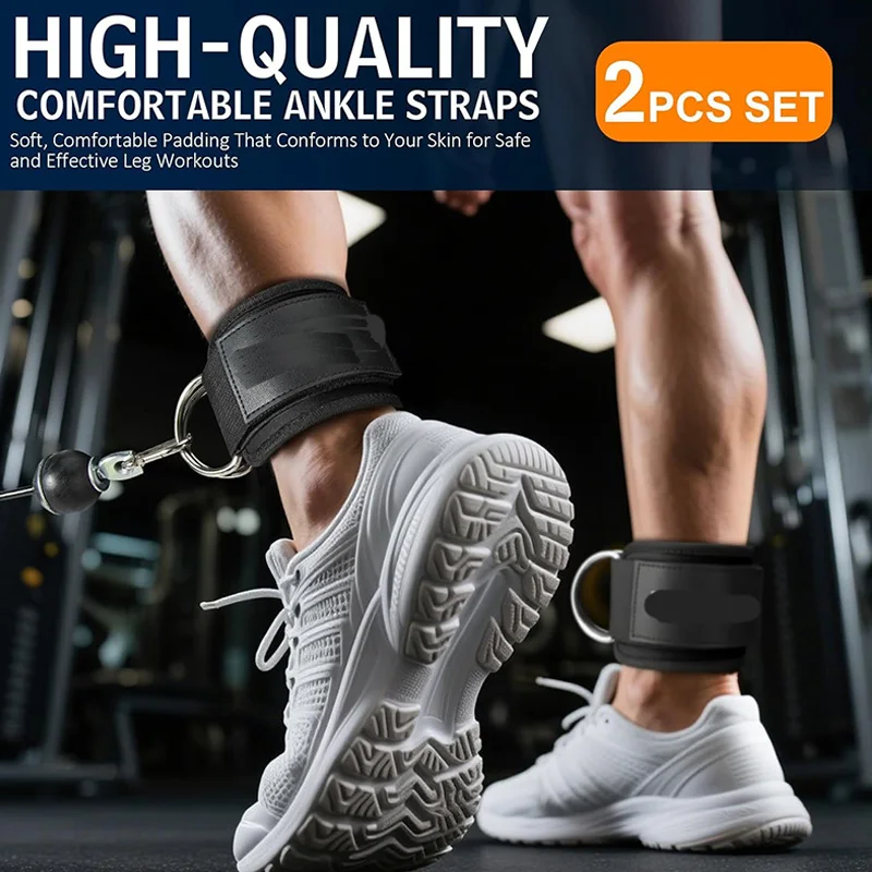 Juego de 2 correas de tobillo premium para máquinas de cable, correas de tobillo para kickback de glúteos, cinturón de entrenamiento de fuerza para ejercicio
