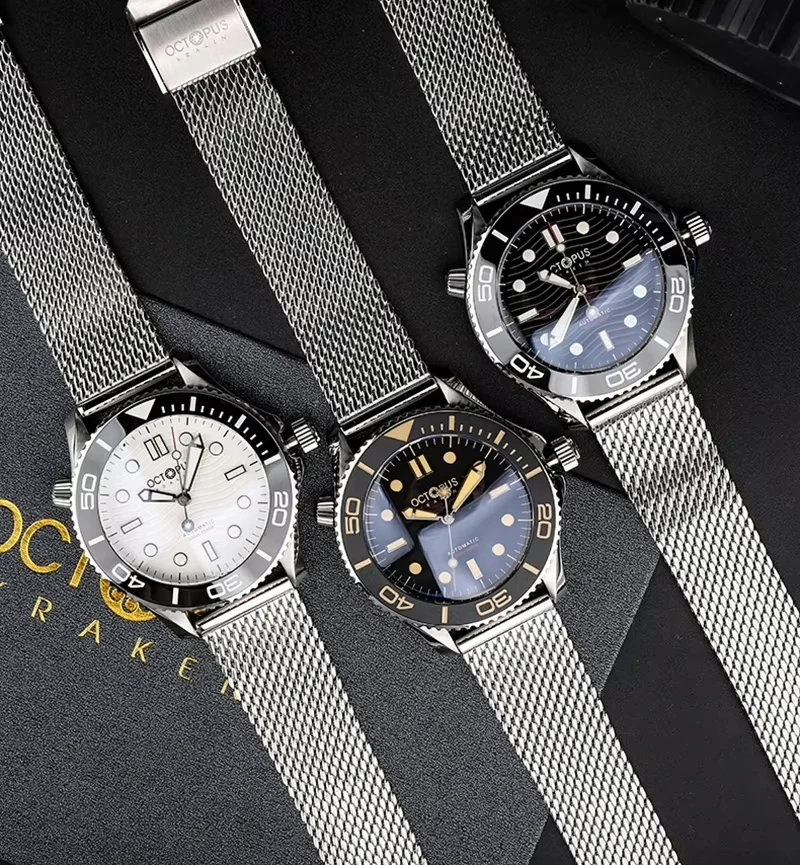 Octopus Kraken Retro 300m 007 Diver Sapphire Luminous Ceramic Bezel Stainless Steel Automatic Mechanical Waterproof Men's Watch