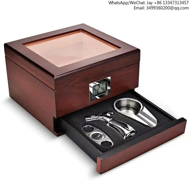 

Large-capacity luxury pine portable humidor with hygrometer shelving high-quality wood for storing high-end cigars