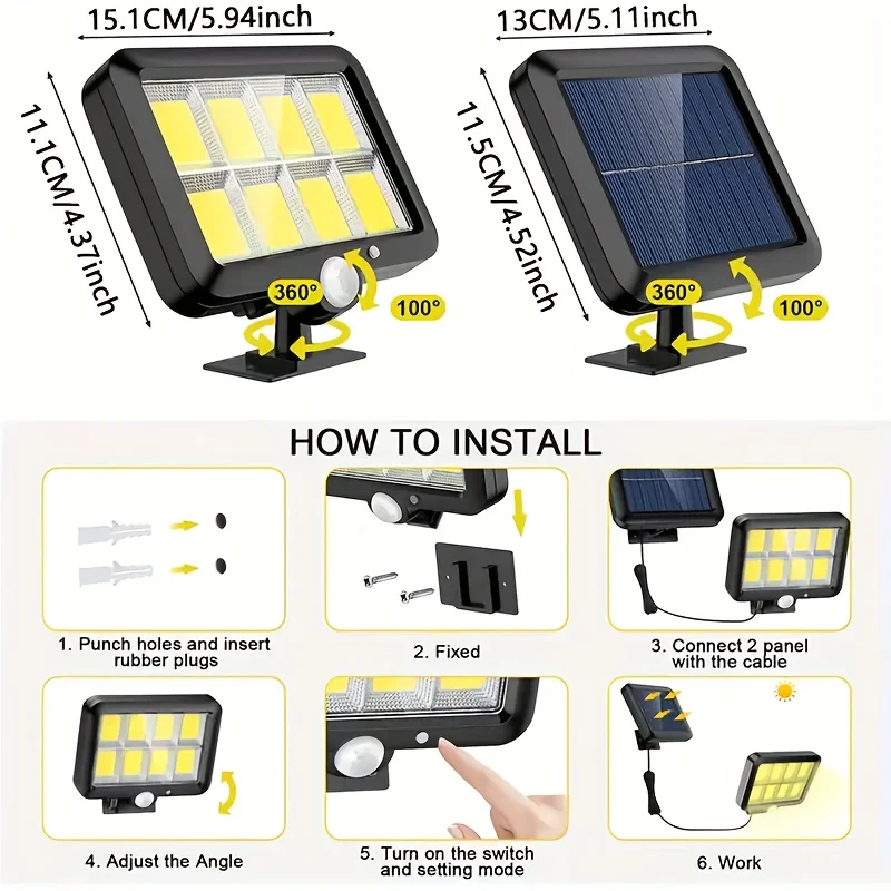 160 LED Solar Wall Sconces, IP44, Outdoor Solar Garden Wall Sconces with 3 Lighting Modes, Motion Sensor Solar Spotlights