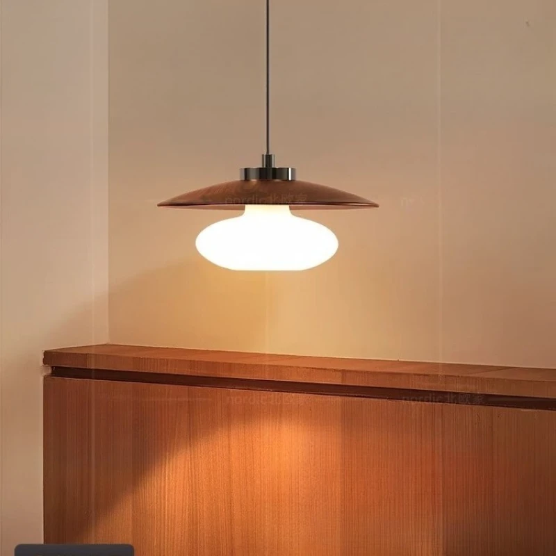 Medieval North American Black Walnut Pendant Lights Bedroom Bedside Restaurant Bar Counter Entrance Aisle Lifting Hanging Lamps