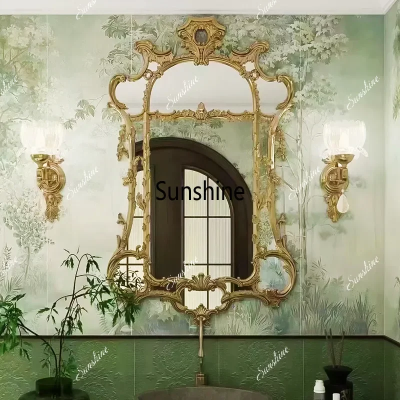 French retro fireplace decorative mirror washstand bathroom wall-mounted makeup mirror