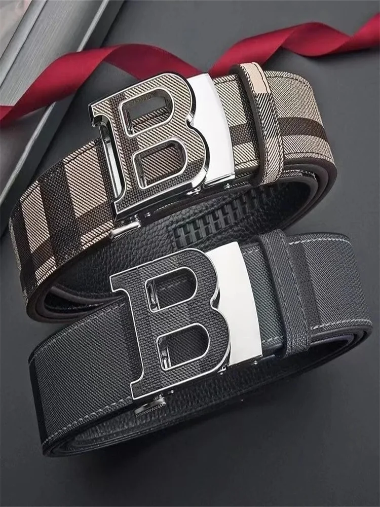 Echter Ledergürtel für Herren, lässiger Stil, modisch, aus Rindsleder, mit automatischer Schnalle aus einer Metalllegierung, luxuriöse Marke, vielseitiger, trendiger Gürtel für Herren. – Detail 1