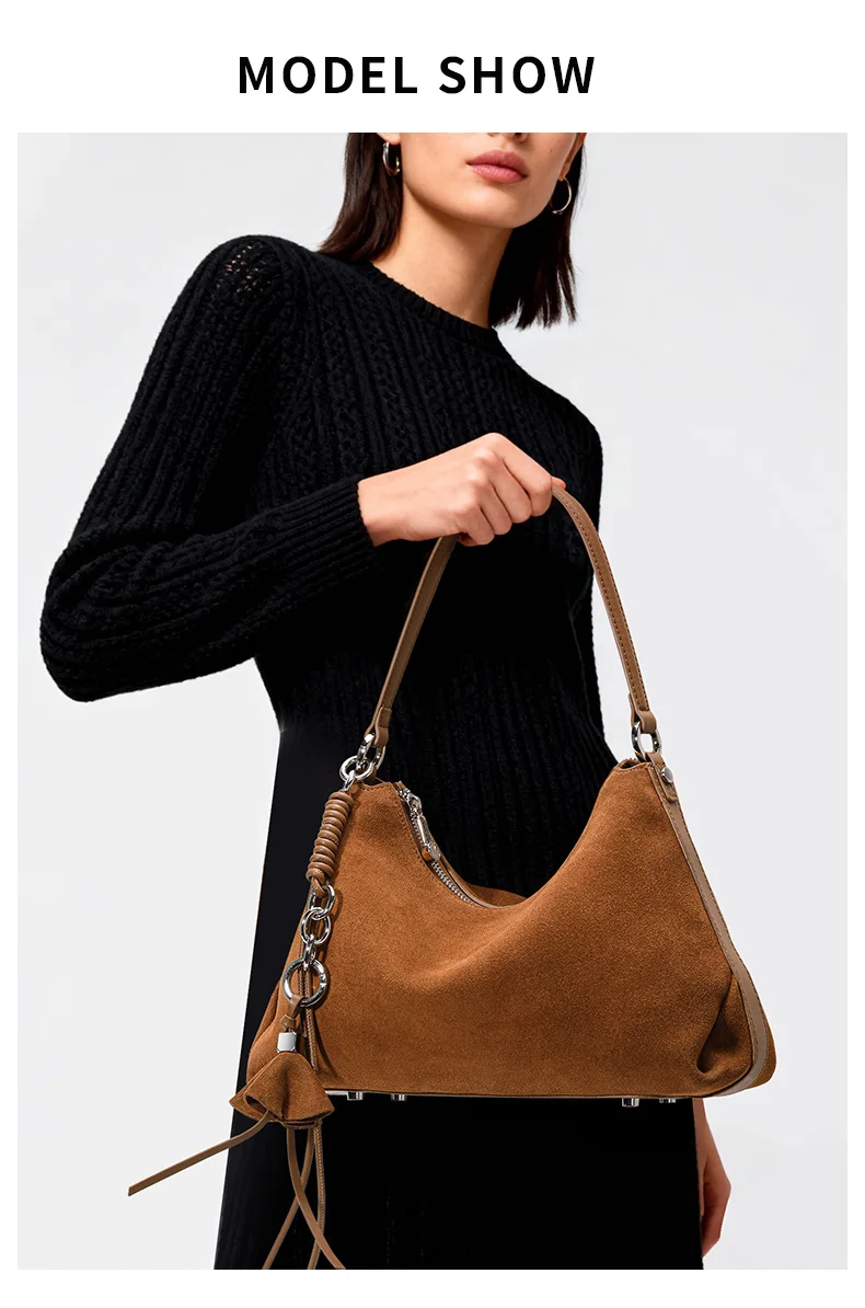 Aidanni Vintage Matte Kuhleder-Unterarmtasche für Damen, 2026 Neue Große Hobo-Tasche mit Quaste, Einzel-Schultertasche – Detail 1
