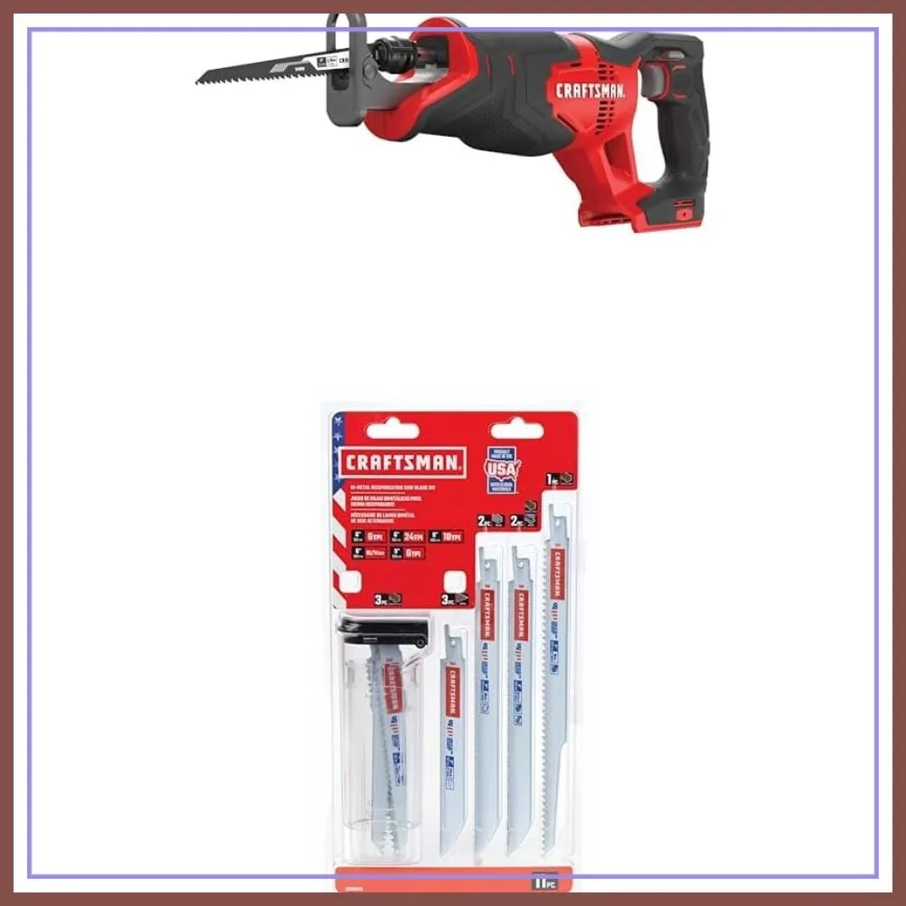 

20V Cordless Reciprocating Saw, 1-Inch Stroke, Tool Only with 11-Piece Blade Set