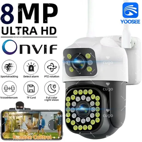 Cámara de vigilancia WiFi de doble lente de 8MP, cámara IP PTZ 4K para exteriores, seguimiento automático, Audio y vídeo, cámara CCTV de seguridad ONVIF YOOSEE
