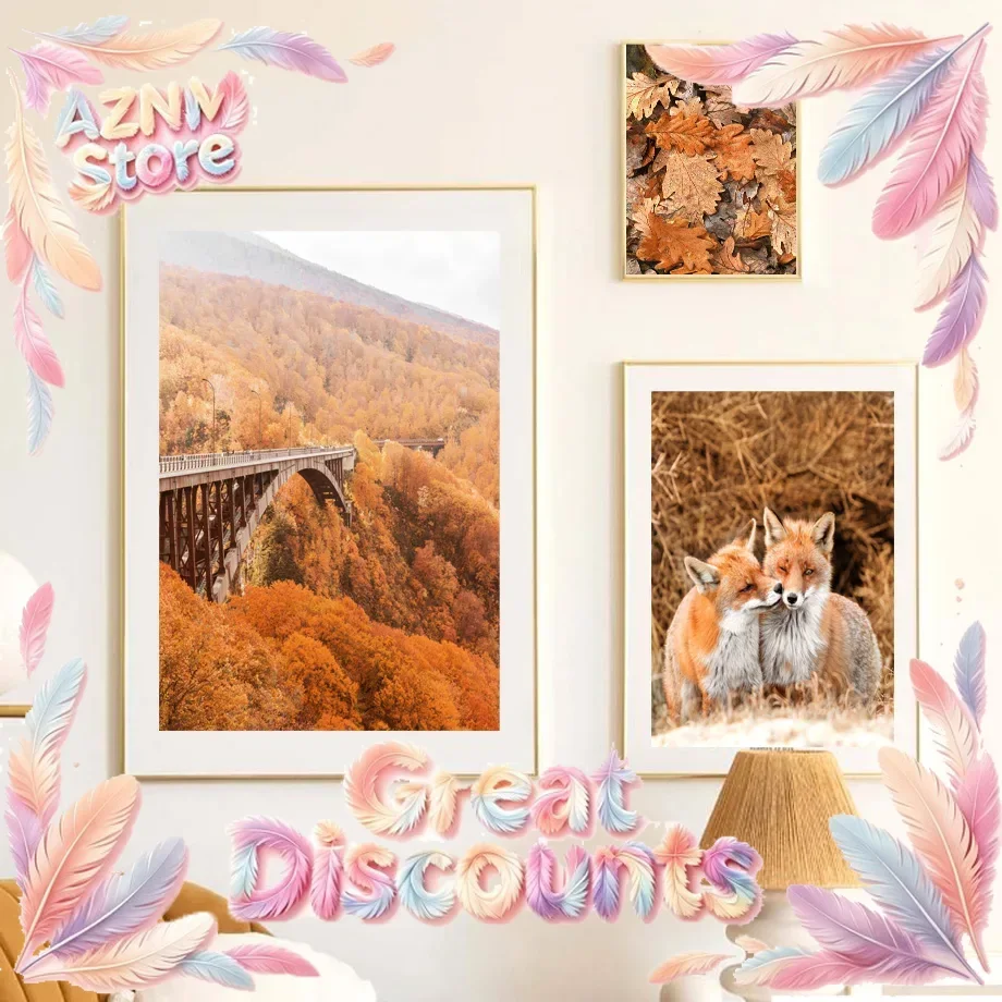 Waterfall Squirrel Hazelnut Fox Bridge Forest Road Geese Posters And Prints Wall Art Canvas Painting Pictures For Bedroom Dec