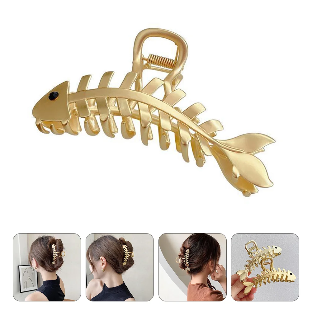 

Fishbone Hairpin Claw for Braids Large Catch Barrette Clip Jeans Shark Toothed Alloy Gold Plating Big Jaw