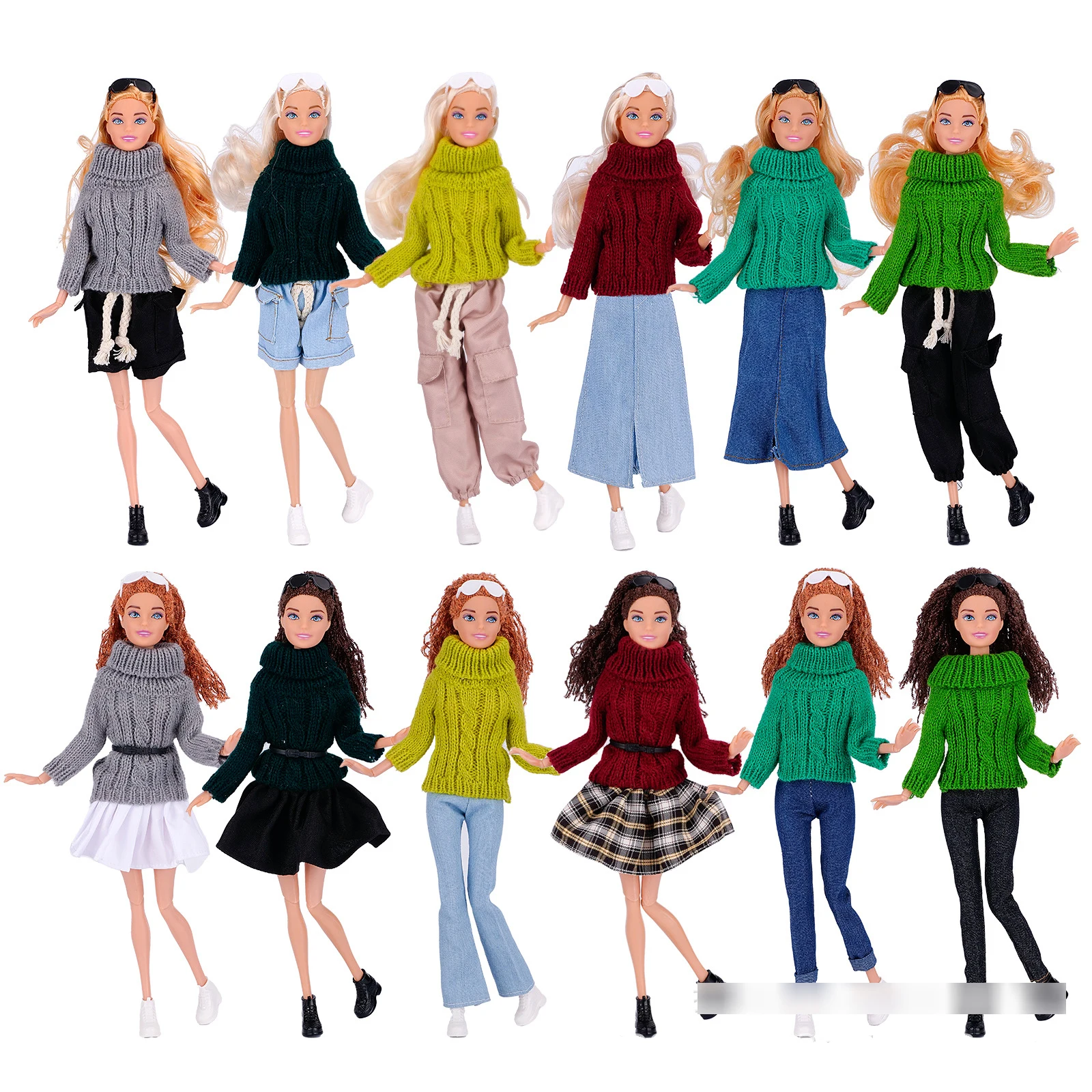 30cm European Supermodel Doll 1/6 Fashion Jumper Turtleneck Wool Sweater Set DIY Dress Up Toy Joints Movable Exquisite Doll Gift