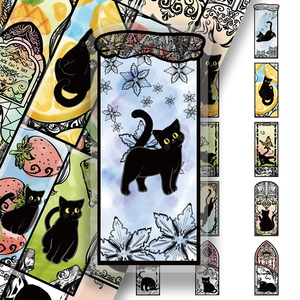 

10/30/50pcs Cute Creative Black Cat Label Stickers Cartoon Ins Style Aesthetic Decals Luggage Guitar Phone Transparent Sticker