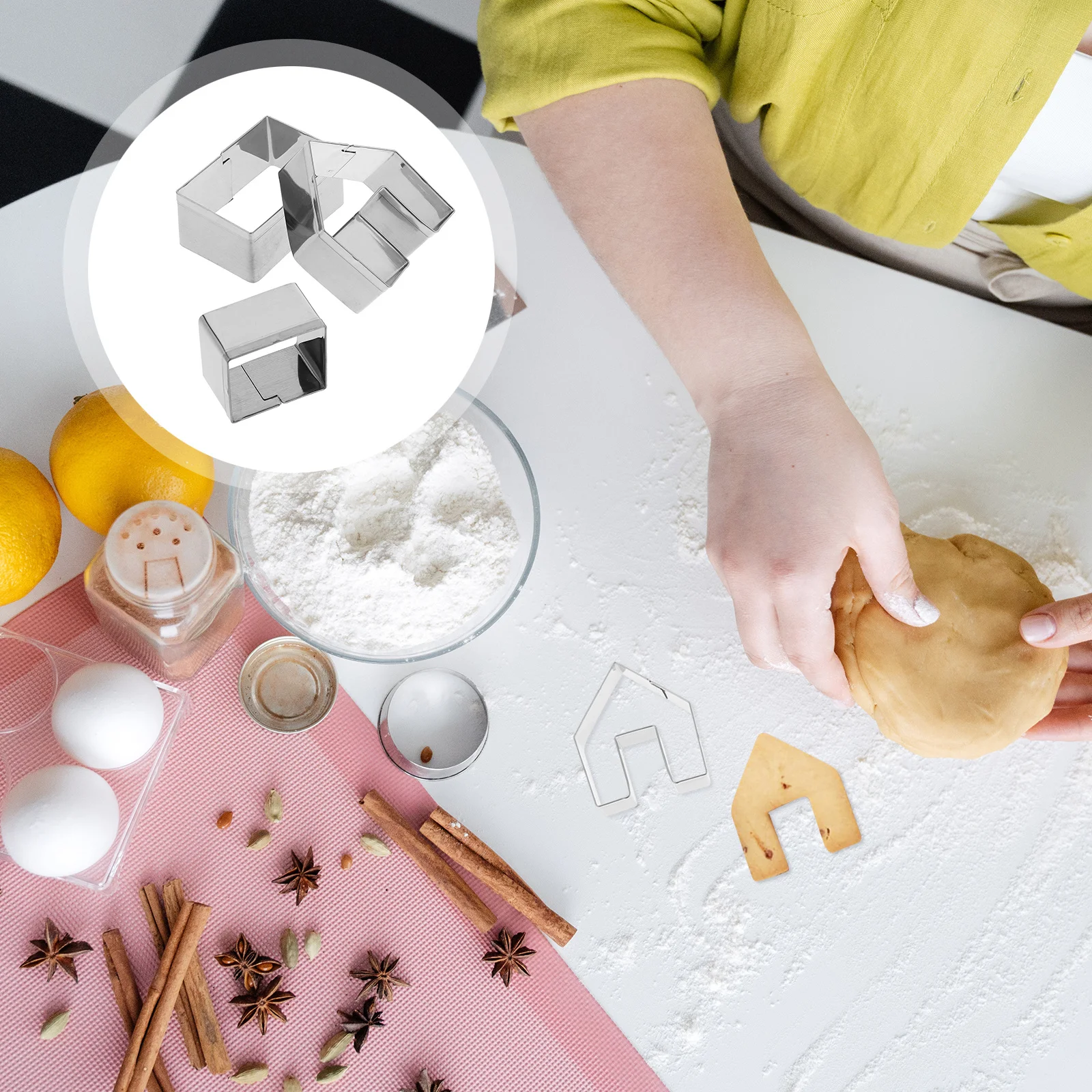 

3 pcs Cookie Moulds Set 4.5Cm Mini House Shape Stainless Steel Biscuit Mold For Diy Gingerbread Cookies Chocolate Pastry Sugar