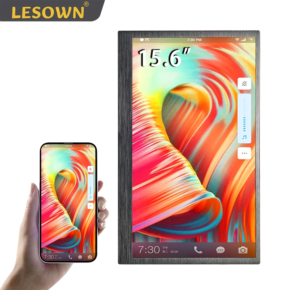 LESOWN 15.6 inch Wide Smart Phone Screen Extender Mirroring USB Connection 1920x1080 IPS Monitor with Speakers Metal CNC Shell