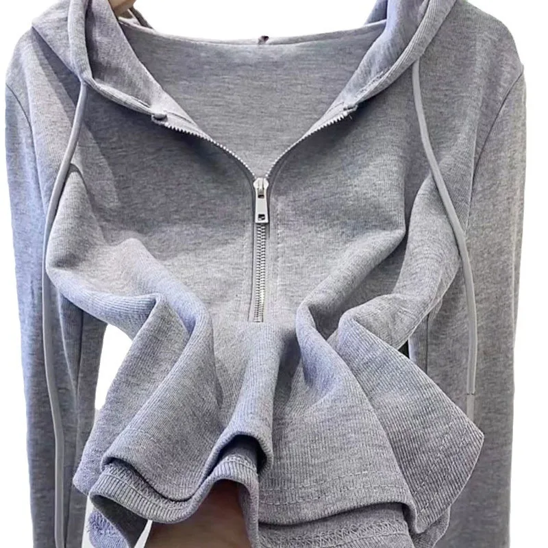 Girls Hoodie Sweatshirt Autumn Women Fashion Long Sleeve T-shirt Women College Student Casual Top Women Loose Versatile Zip-up