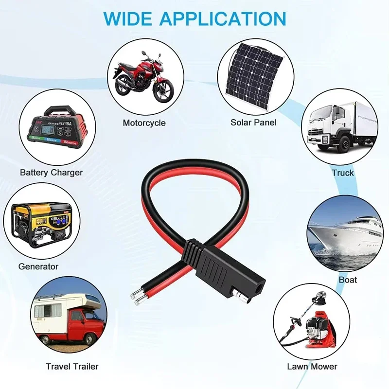 2pcs SAE Connector Extension Cable SAE Quick Connector Disconnect Plug Power Automotive Extension Cable Solar Panel Cable Wire