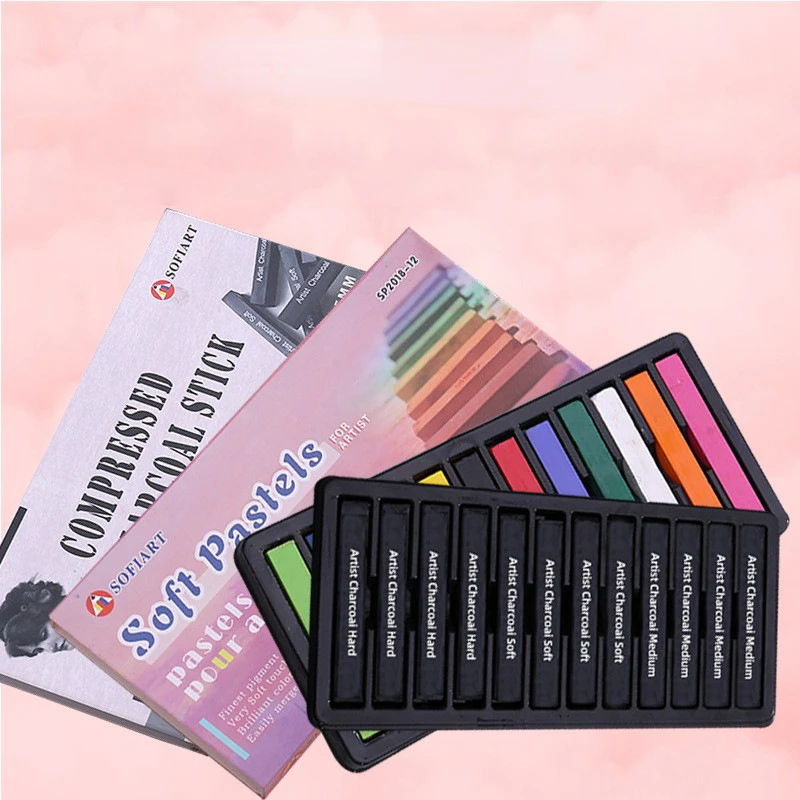 Quadrado profissional 12-Color Carbon Stick, Paintbrush Sketching, desenho especial Sketch Strip, estudantes de arte