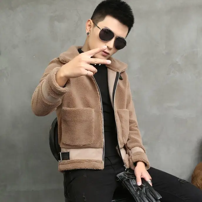 

Модная утепленная куртка из овечьего вельвета для мужчин, повседневная универсальная куртка с воротником-стойкой, мужская одежда, осенне-зимняя новинка