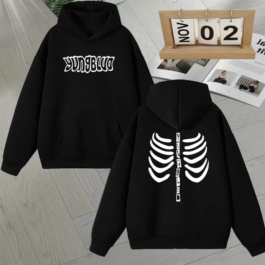 

Fashion Yungblud Skeleton Graphic Double Sided Print Hoodie Men Women Long sleeve goth Style Fleece Sweatshirt Unisex Pullovers