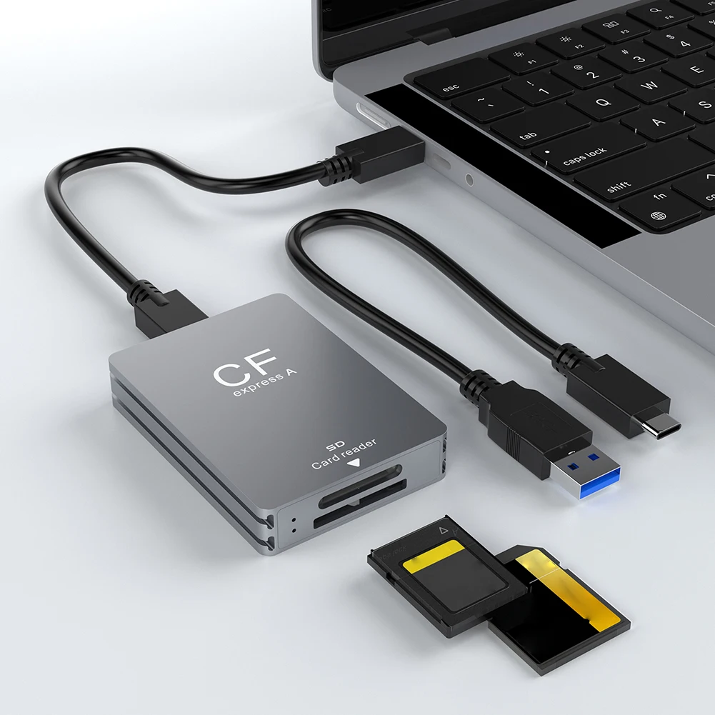 2 in 1 CFexpress Type A SD Card Reader CF Express Card Reader Type A Adapter USB 3.2 10Gbps with USB C To USB C/A Cable for SLR