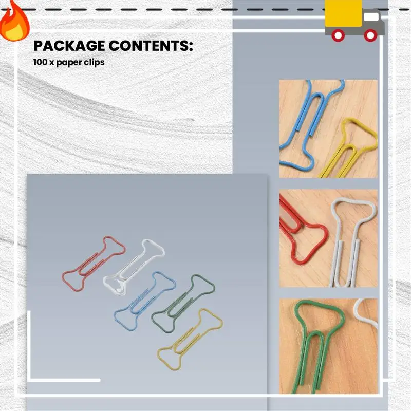 

Discount-100Pcs Bone Shape Multicolor Metal Paper Clips