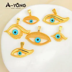 Gold Color Turkish Evil Eyes Pendants 21k Gold Plated Saudi Fashion Necklace Parts Muslim Women Luxury Jewelry