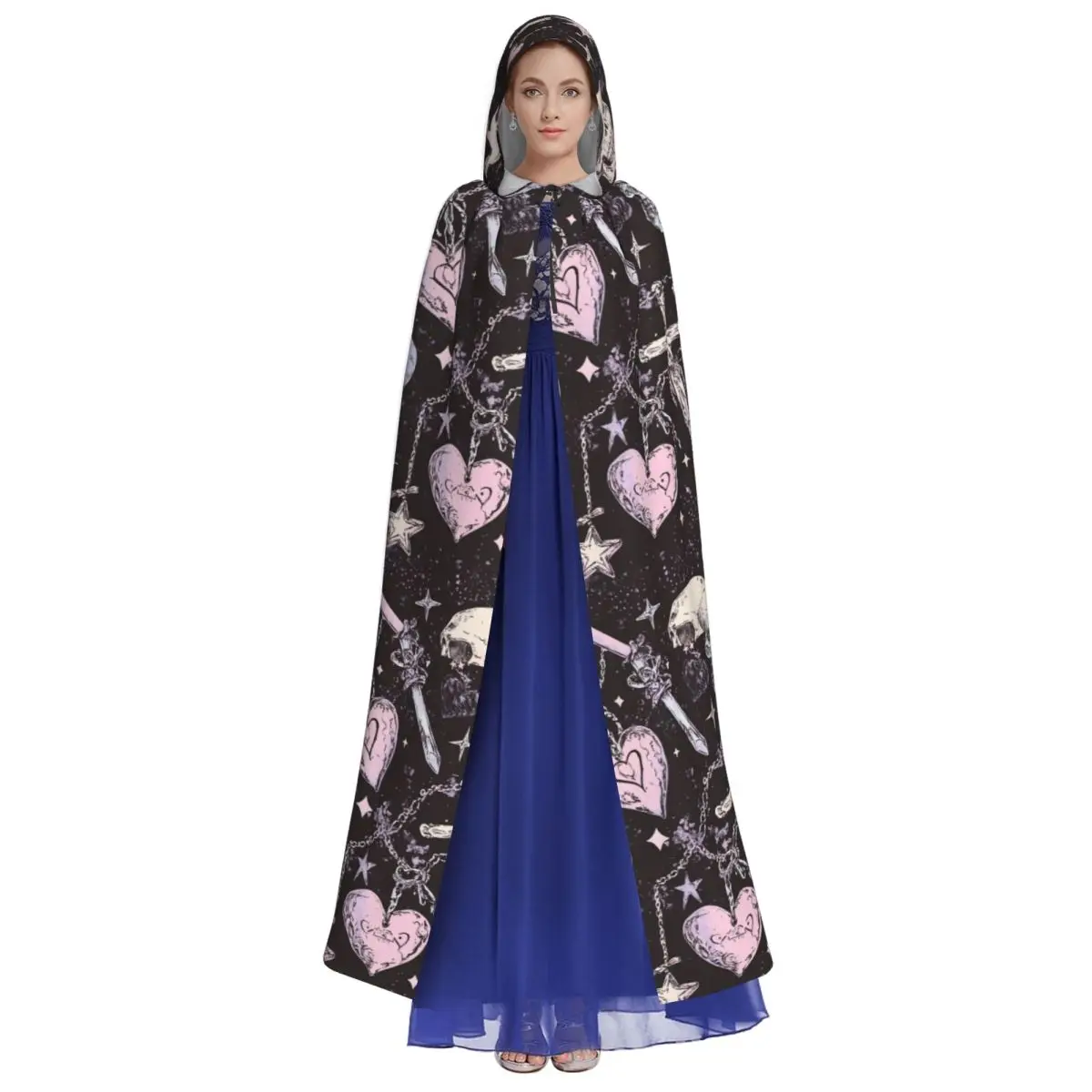 Halloween Gothic Unique Cosplay Cloak Witchy Cross Hooded Cape for Aldult