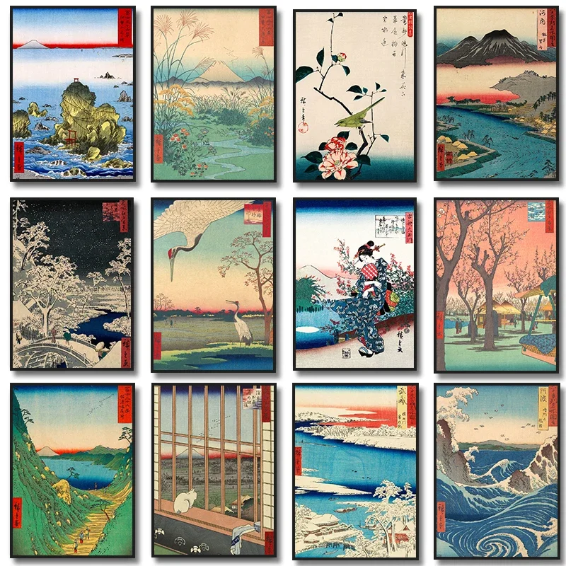 هيروشي يوشيدا أوتاجاوا كونييوشي أندو هيروشيجي الساموراي أبطال المحارب الكبير Ukiyoe ملصق فني ياباني
