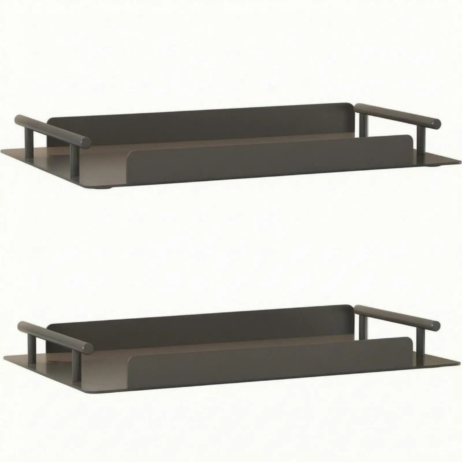 2 Pieces Sleek Vanity Tray with Handles | Matte Black Carbon Steel, Anti-Slip Rubber Pads, Vanity Tray with Guard Rails