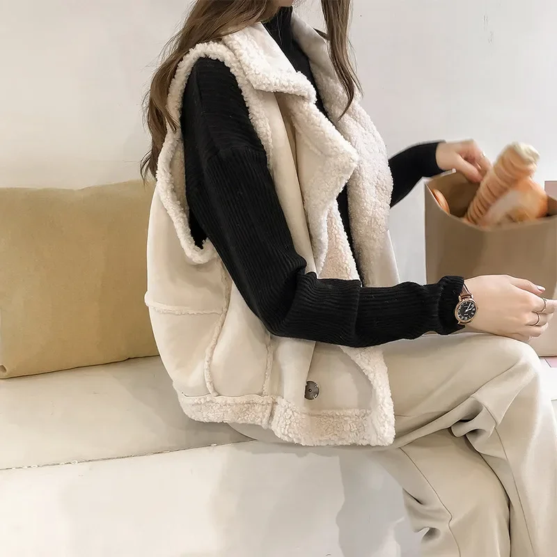 

Wool Vest Sleeveless Waist Outwear Fur Integrated Suede Jacket Trendy Loose Fit Women's Solid Color Autumn Winter New Lamb