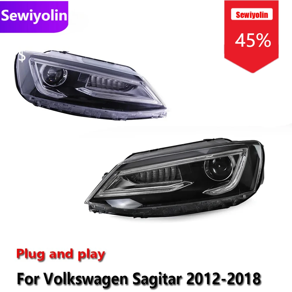 

Автомобильные светодиодные фары DRL в сборе для Volkswagen Sagitar 2012-2018, противотуманные фары DRL, стоп-сигнал, указатель поворота, Plug and Play