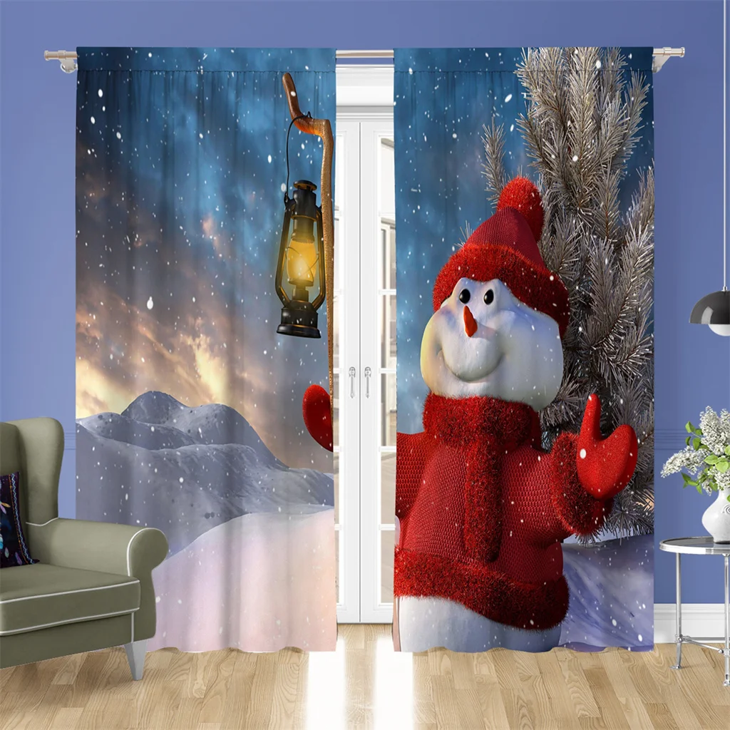 Cartoon Christmas Santa Claus Happy New Year Kid's Window Curtains Blinds for Living Room Bedroom Kitchen Door Home Decor 2Pcs