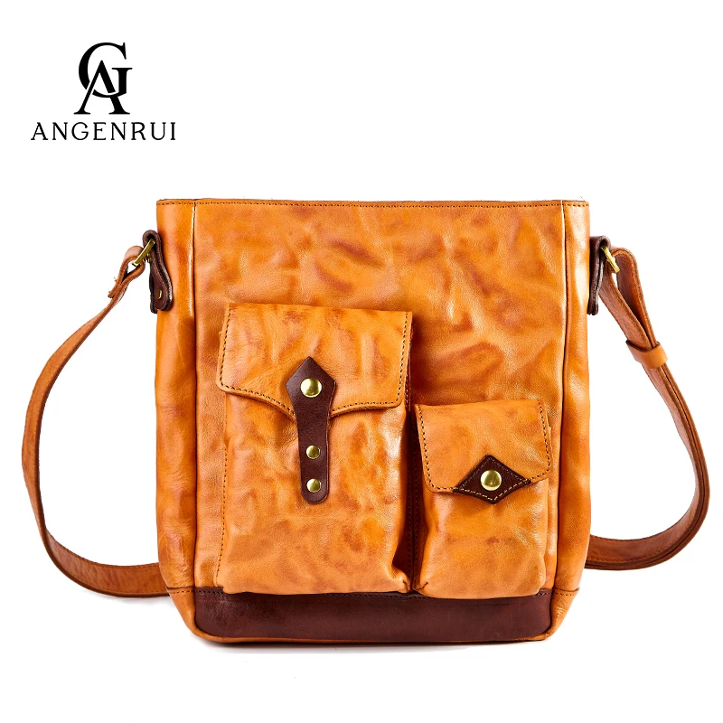 

ANGENGRUI•Men's Genuine Leather Fashion Shoulder Bag First Layer Cowhide Men's Bag Casual Vegetable Tanned Leather Messenger Bag