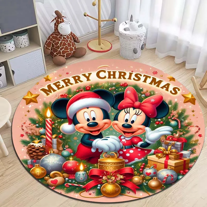 Merry Chrismas Disney Mickey Minnie Printed Round Carpet Living Room Sofa Table Carpet Large Pet Mat Home Decor Holiday Gifts