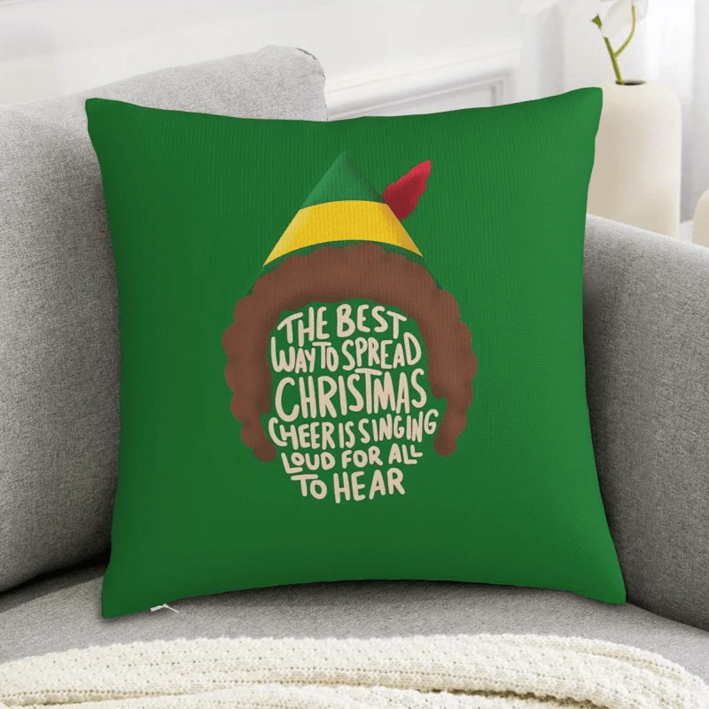 1pc Vintage Elf Christmas Pillow Cover, 18X18 Inch, Double-Sided, with Zipper, Inspired by Elf Buddy Prints, Machine Washable Pillow Cover Suitable for All Room Types - Pillow Insert Not Included, Holiday Decor, Vintage Print, Double-Sided Design