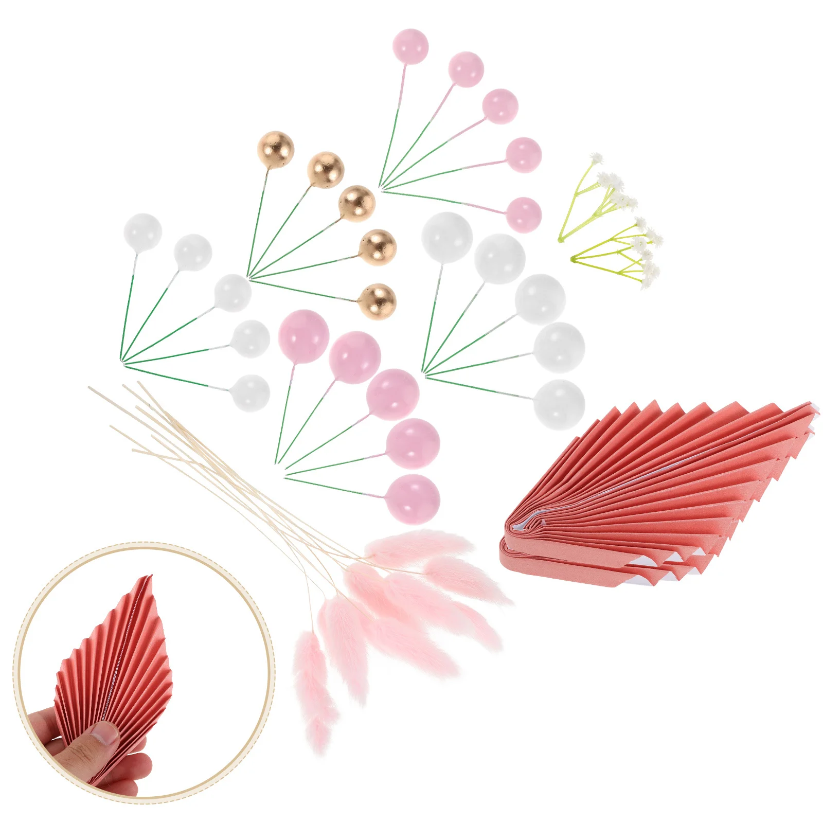 

42Pcs Cake Decoration Balls Pink White Pearl Ball Insert Mini Balloon Cake Toppers Birthday Baby Shower Wedding Party Supplies