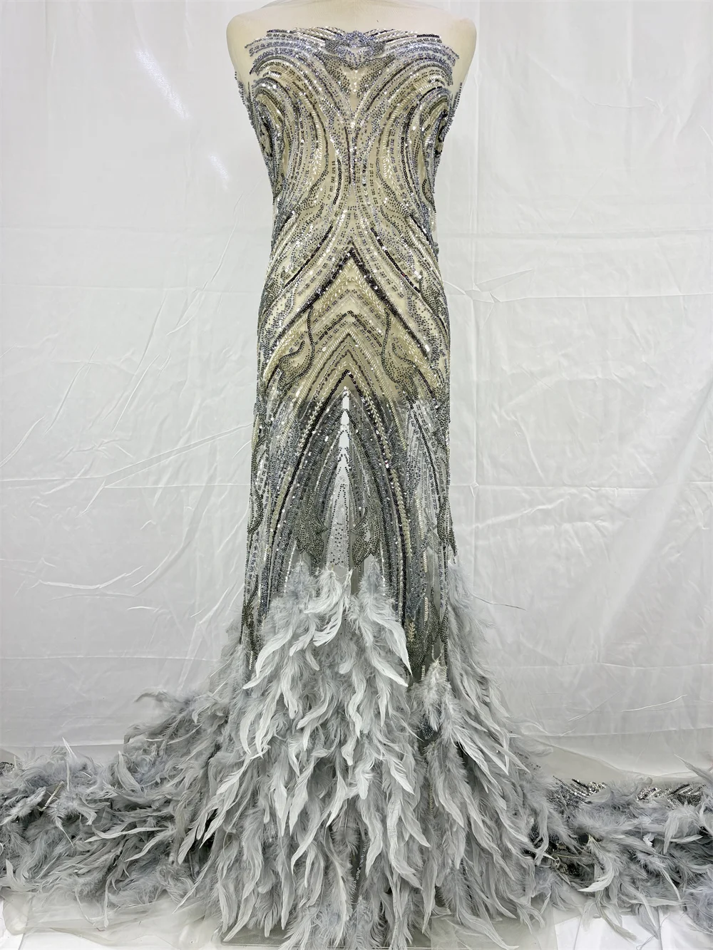 아프리카 나이지리아 깃털 비즈 프렌치 메쉬 레이스 2026 고품질 시퀸 튤 레이스 비즈 자수 재봉용