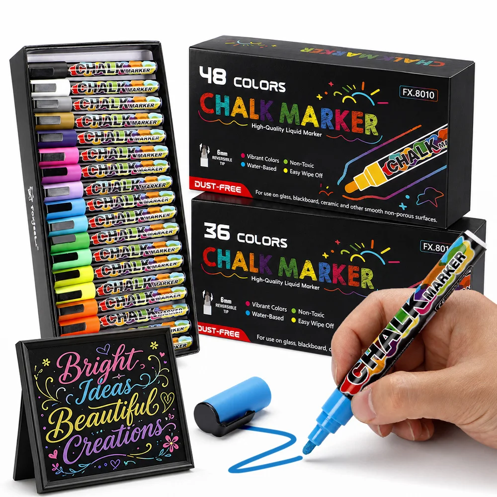 

12/24/36/48Colors Liquid Chalk Marker Set Non-Toxic Erasable Pen DIY Graffiti Decor Blackboard Glass Ceramic Window Art Supplies