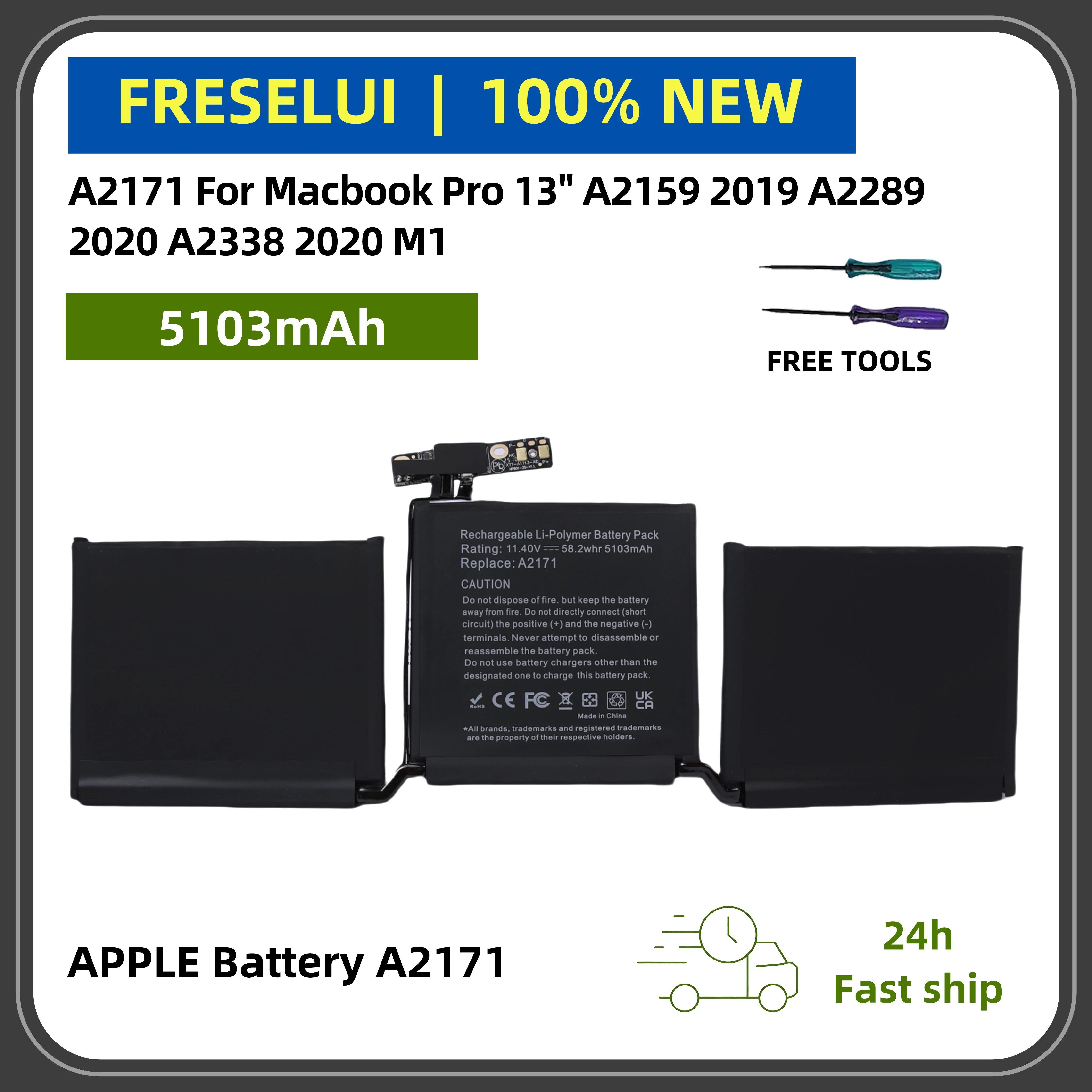 

FRLESUI A2171 High-Performance Battery for MacBook Pro 13" A2159 A2289 A2338 Long-Lasting & Safe +2-Year Warranty