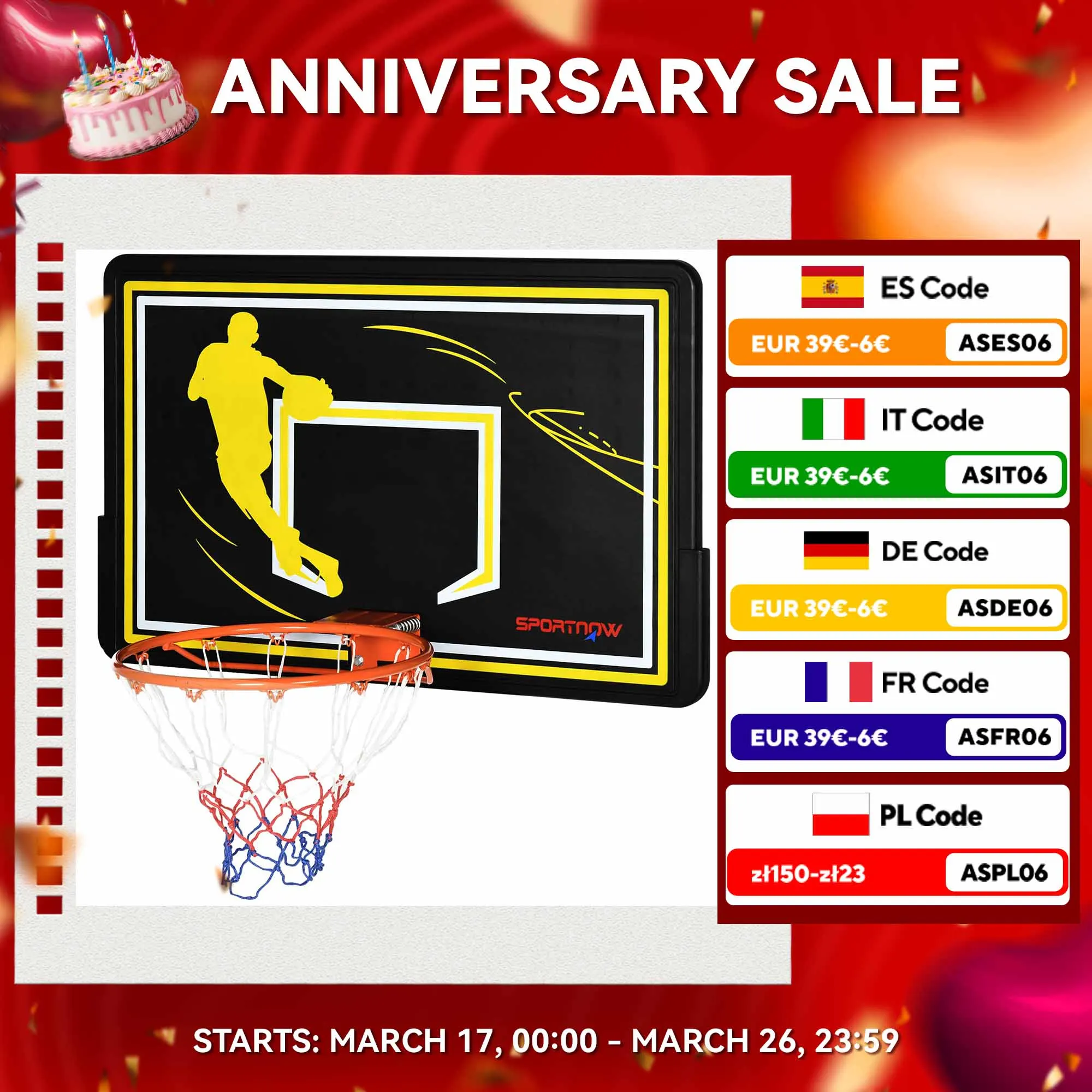 SPORTNOW basket Board per parete interna esterna 110x90x70cm nero