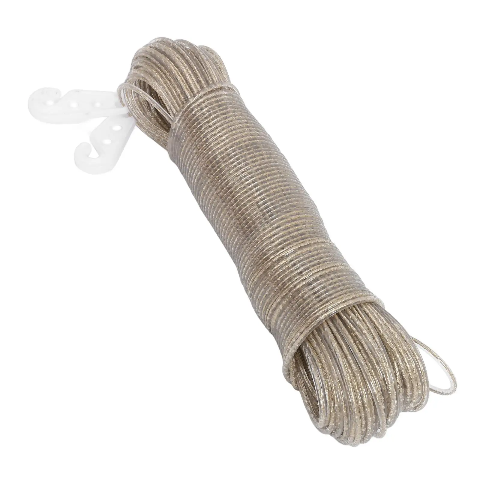 

50m Super Heavy Duty Steel Core Laundry Ropes Clothes Lines Outdoor Garden Non Slip Windproof 2 White Hooks