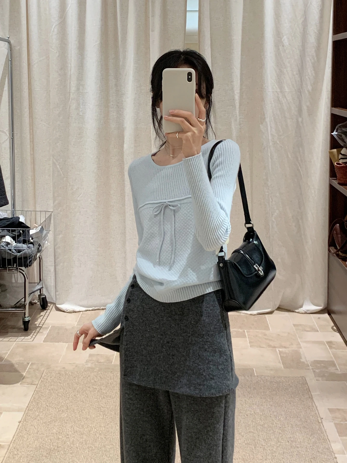 

Korean Sle Blue Knitted Wool Sweater Women's Slim Fit round Ne Tie Dye Long Sve Autumn Winter New Arrival Versatile Sw...