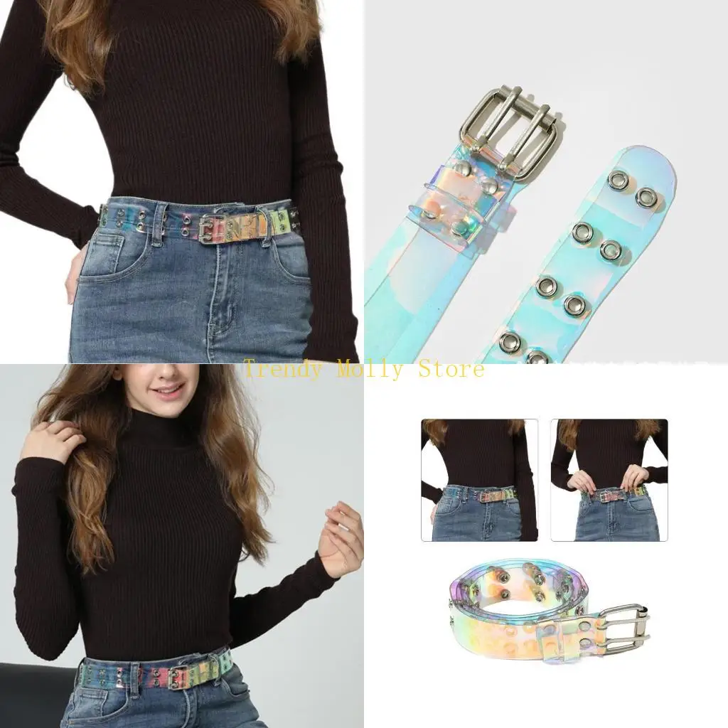 

N5KB Износостойкие поясные ремни для взрослых с двойной пряжкой, женские прозрачные ремни