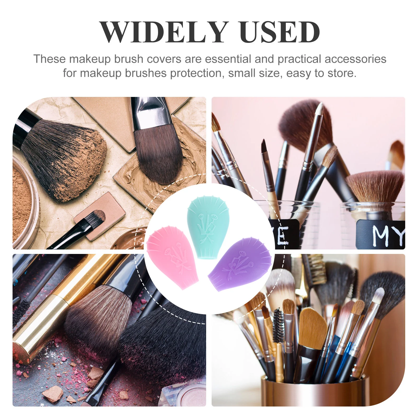 

3pcs Makeup Brush Covers Silicone Protective Caps For Foundation Blush Eyeshadow Brushes Dust Proof Travel Holder