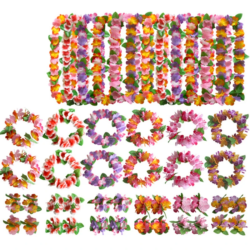 4 unids/set corona hawaiana guirnalda de ocio hawaiana collar Artificial diadema de flores boda suministro de fiesta de primavera decoración divertida en la playa
