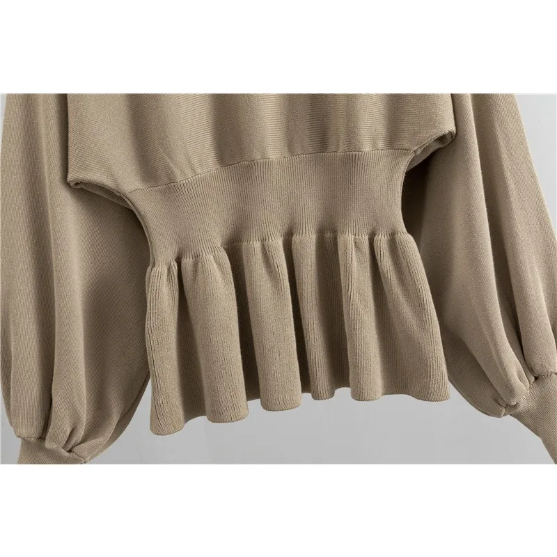 Dwuczęściowy zestaw: falbankowy sweter z dzianiny i wyszczuplająca spódnica z wysokim stanem, idealny do handlu transgranicznego, dla kobiet, na jesień.